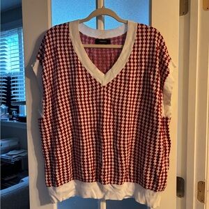 Donna Ricco Red and White Houndstooth Sweater Vest